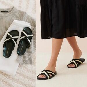 $325 Jenni Kayne Stripe Cotton Crossover Sandals Sz 39 EU 9 US Minimalist Beachy